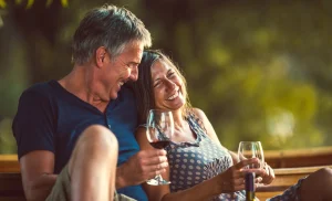 home couple with wine